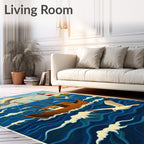 Nautical Scene With Seagulls Lighthouse Ship Rug