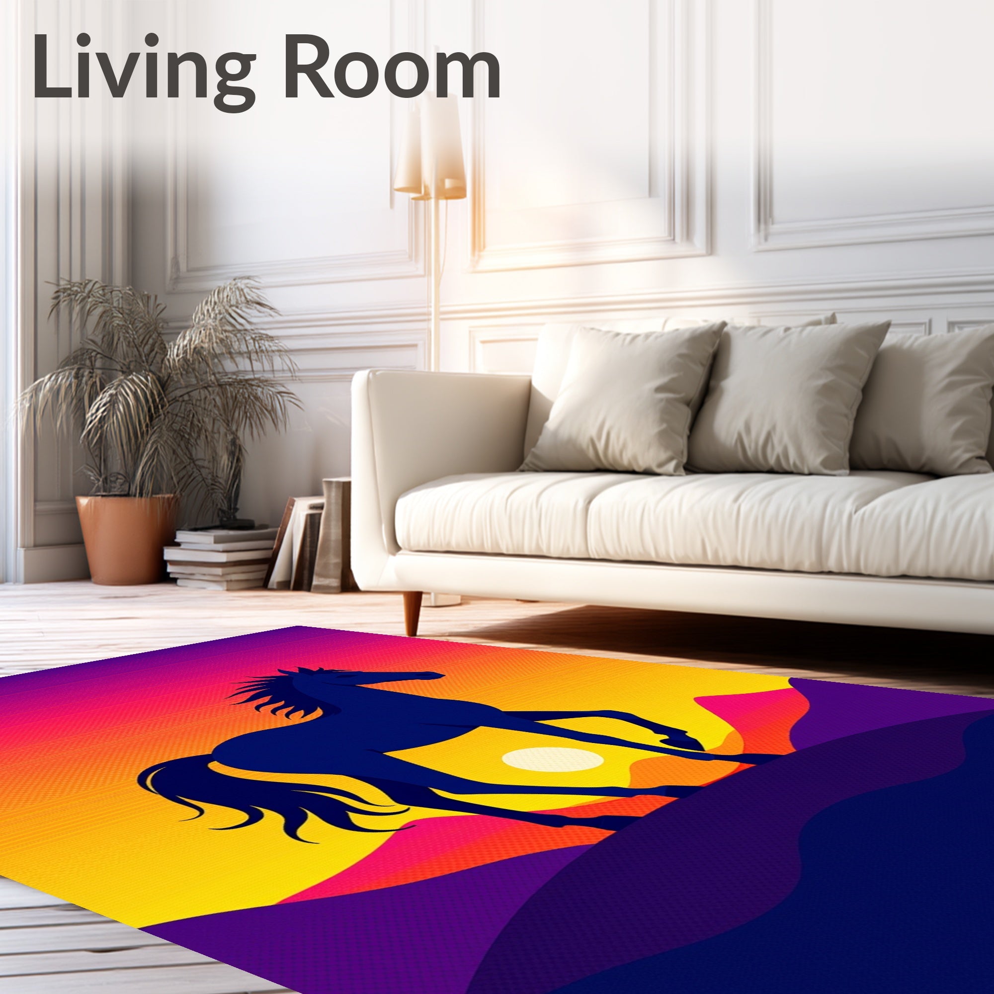 Bold Navy Horse Sunset Landscape Rug