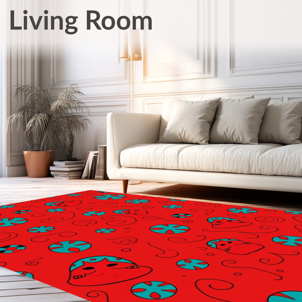 Whimsical Red Teal Character Circles Rug