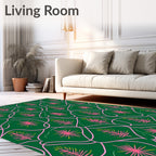 Pink Pine Tree Swirl Green Rug