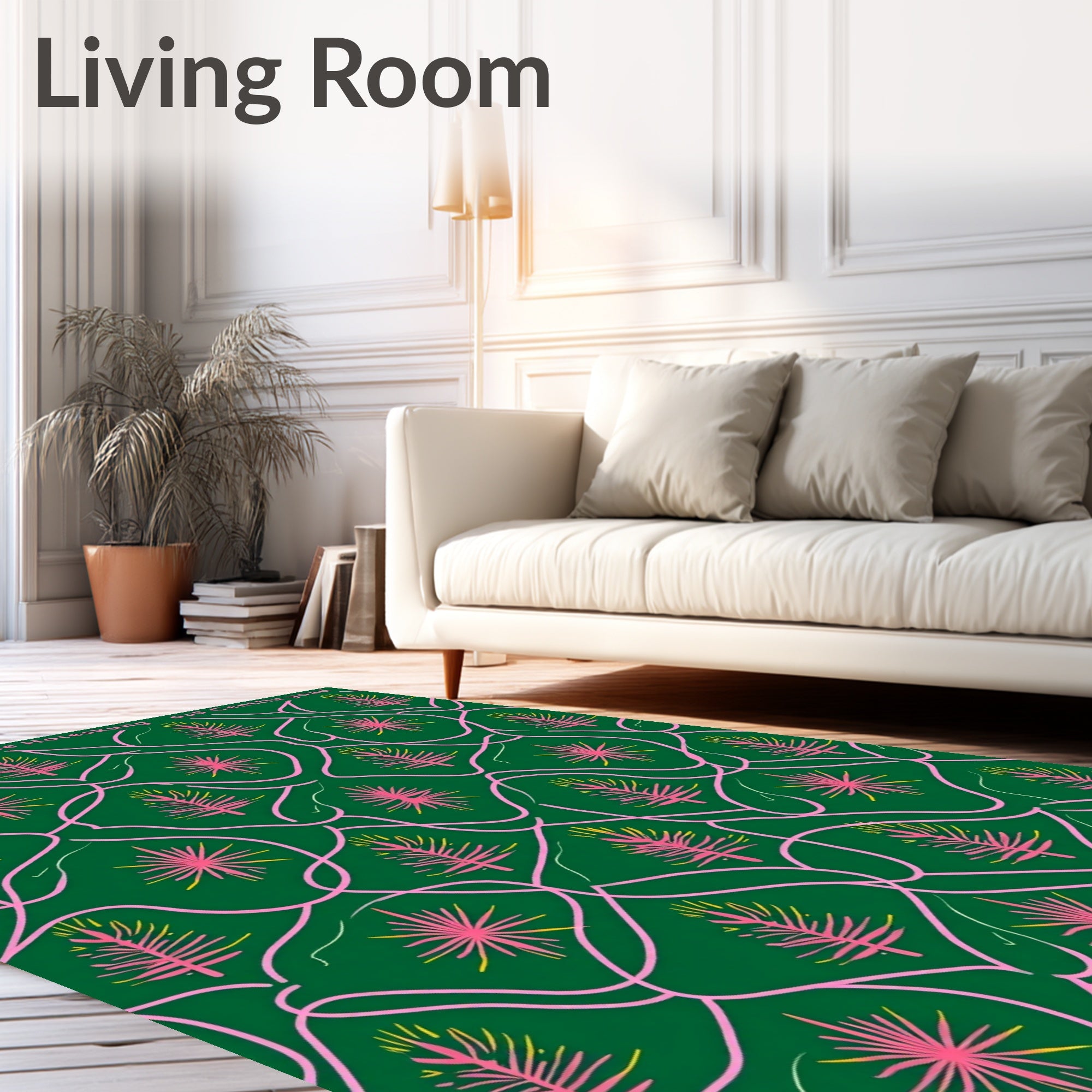 Pink Pine Tree Swirl Green Rug