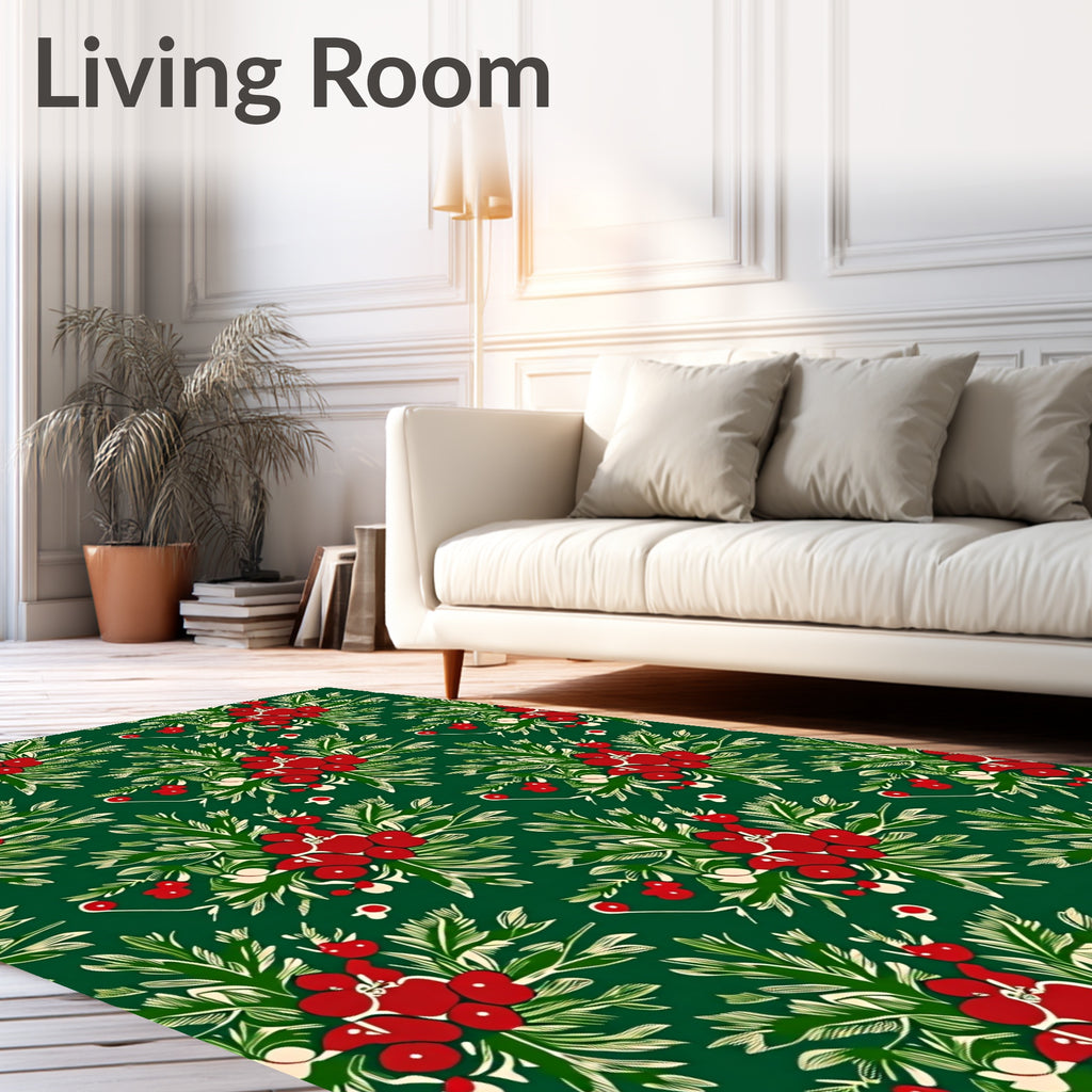 Red Berry Greenery Floral Arrangement Rug