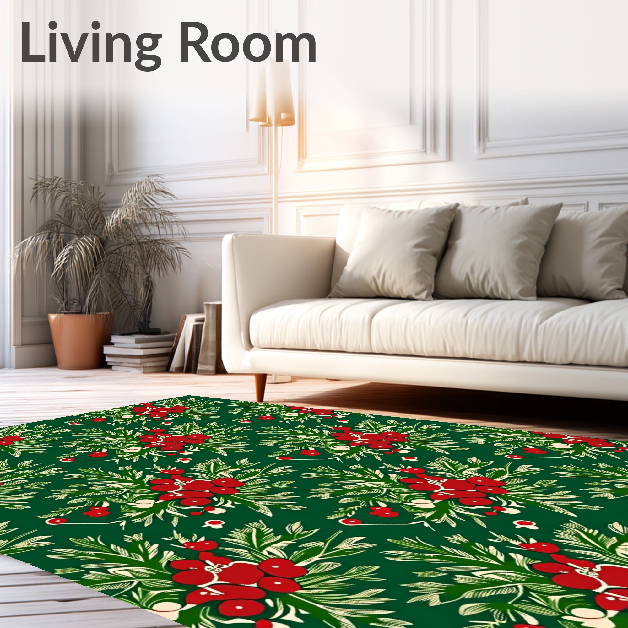 Red Berry Greenery Floral Arrangement Rug