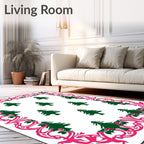 Pink Evergreen Boughs Border Rug