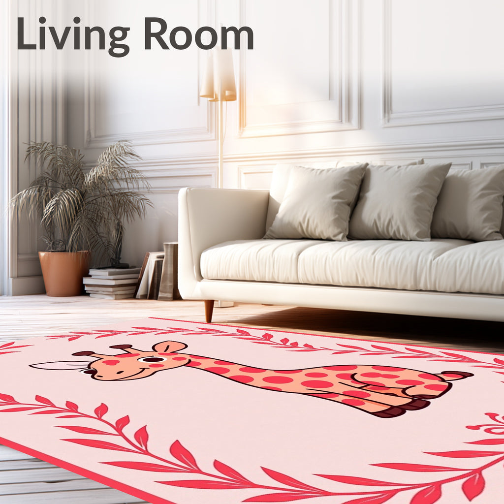 Cute Giraffe Framed In Red Leaves Rug