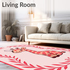 Cute Giraffe Framed In Red Leaves Rug