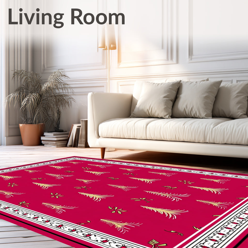 Crimson Pinecone Forest Whimsical Border Rug