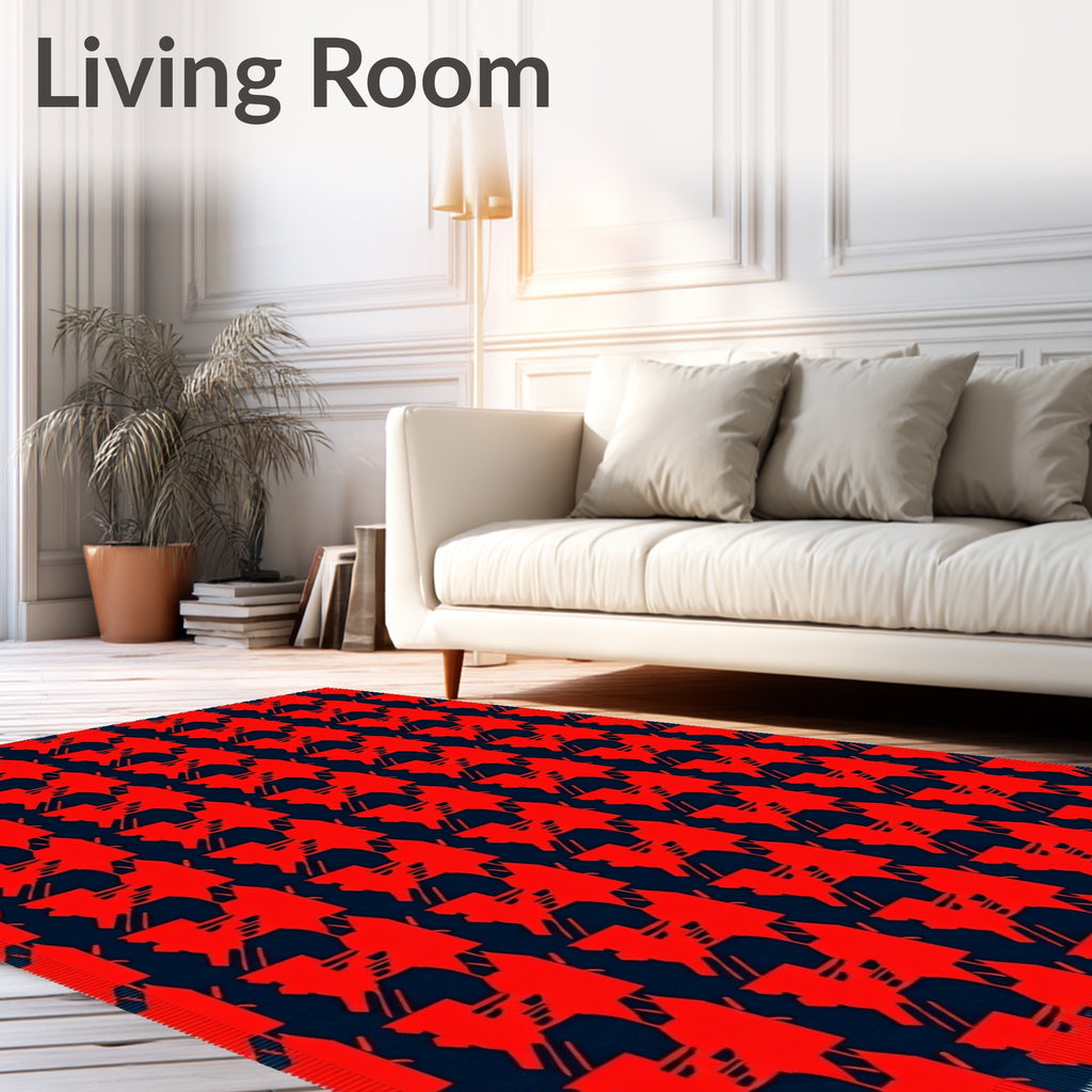Bold Red Houndstooth Geometric Rug