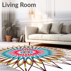 Vibrant Red Teal Sunburst Mandala Rug