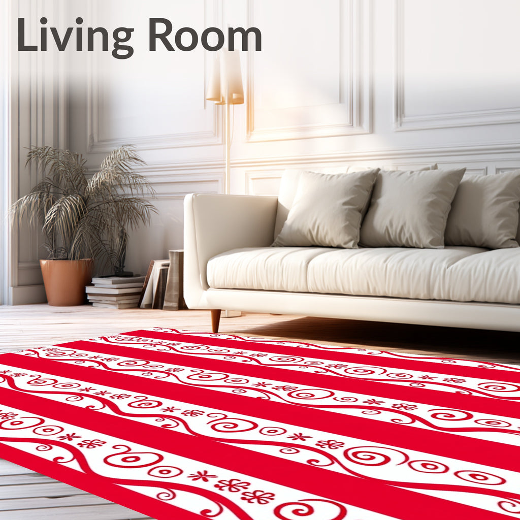 Crimson Red White Whimsical Stripes Rug