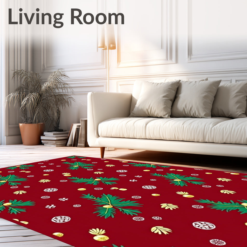 Red Green Gold Holiday Botanical Medley Rug
