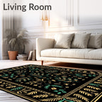 Golden Teal Branch Garden Folklore Rug