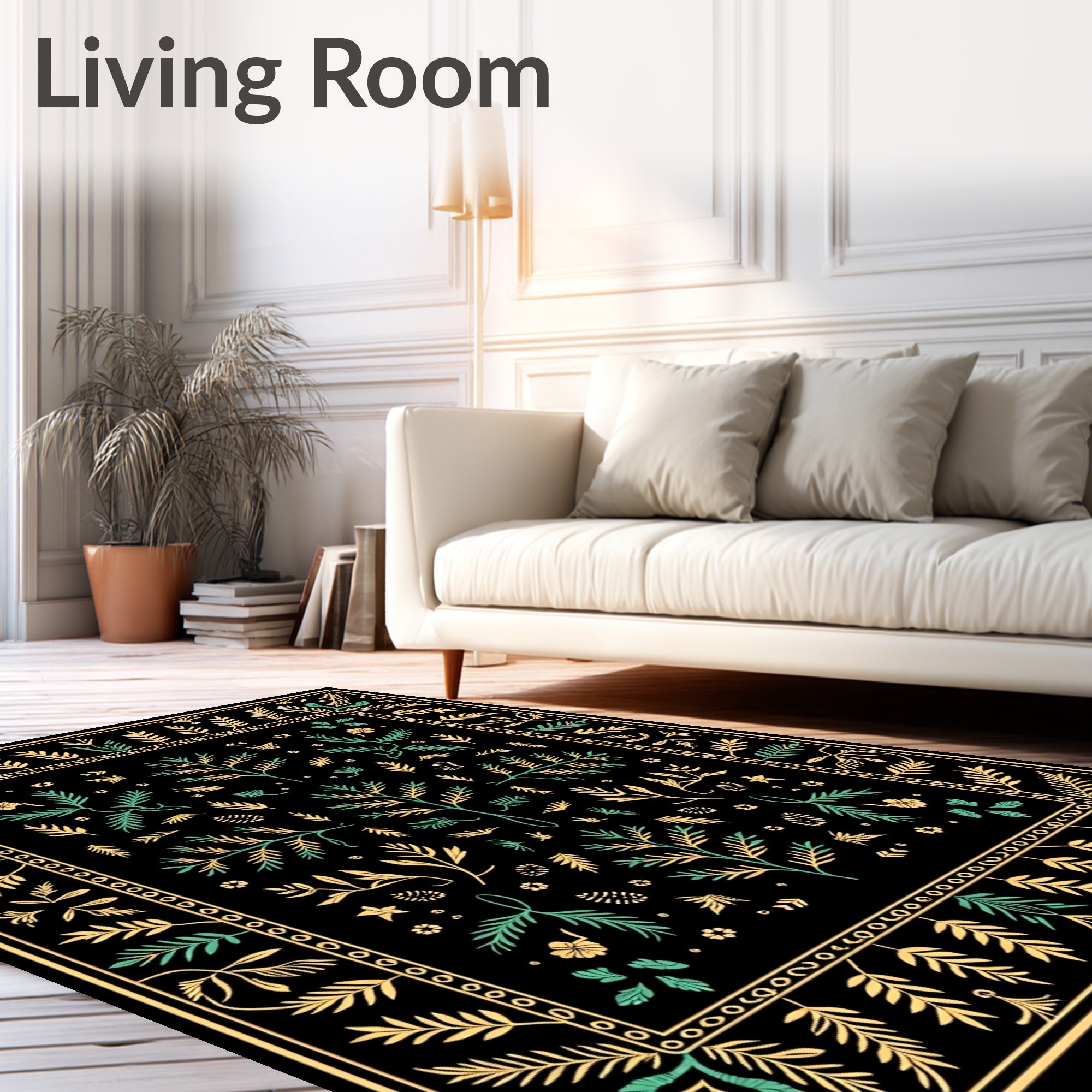 Golden Teal Branch Garden Folklore Rug