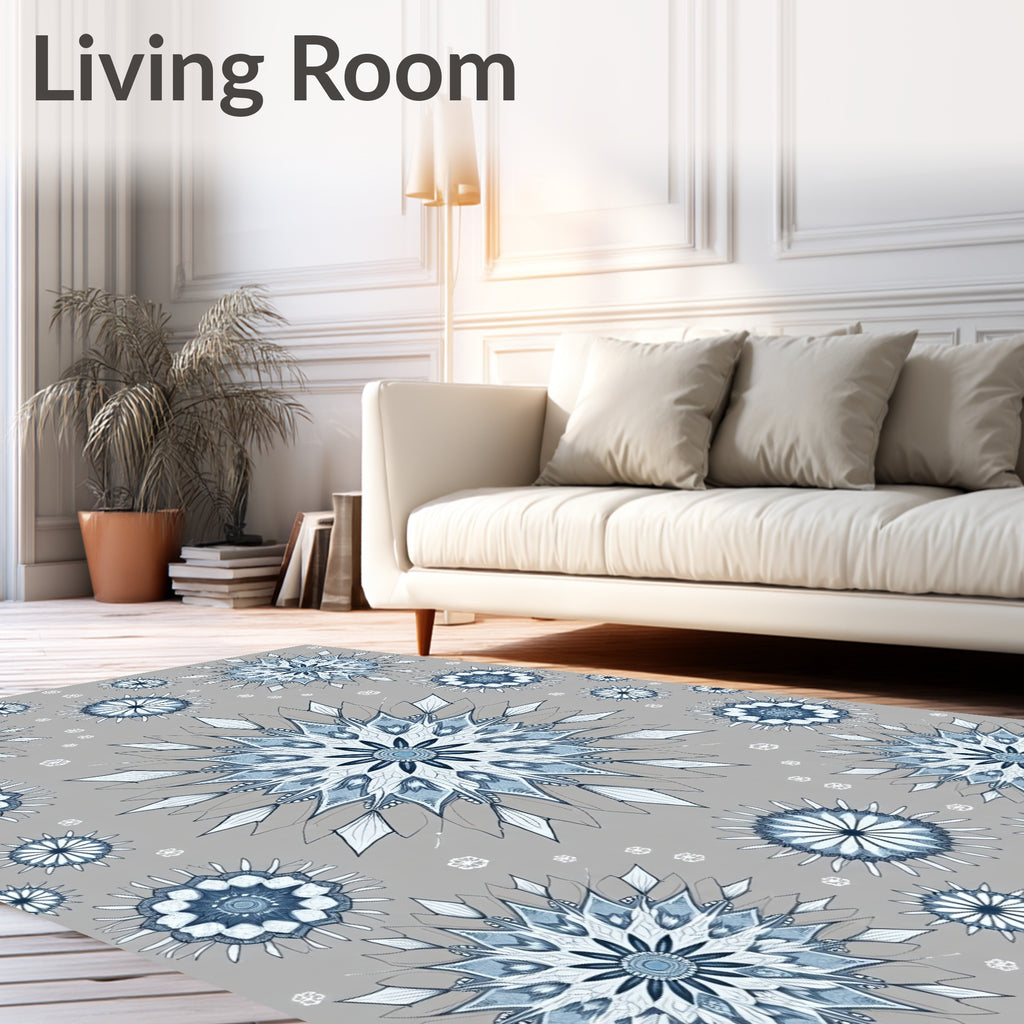Blue Snowflake Mandala Medallion Rug