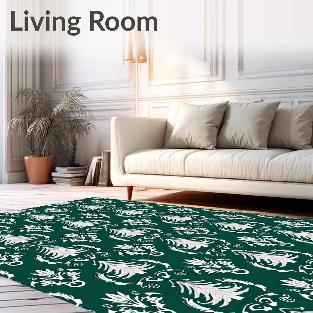 Festive White Christmas Tree Scrollwork Rug