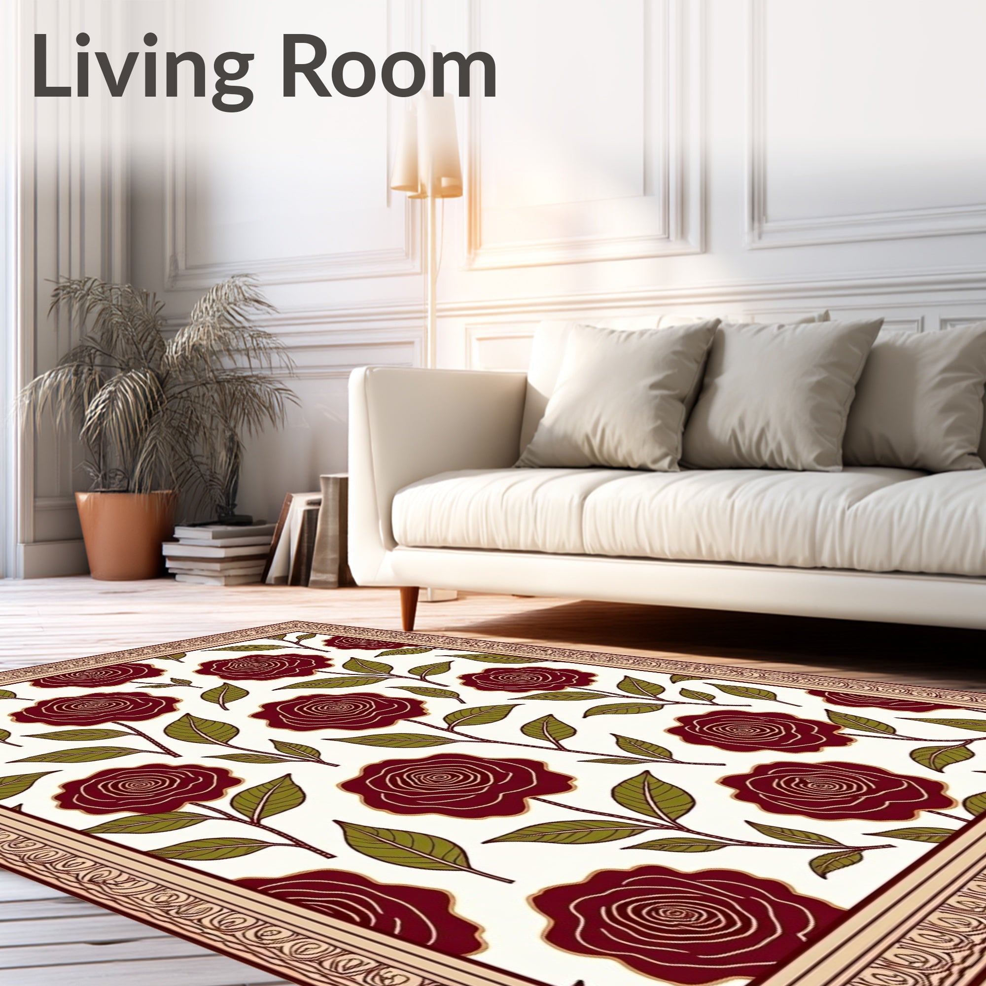 Crimson Rose Vine Garden Rug