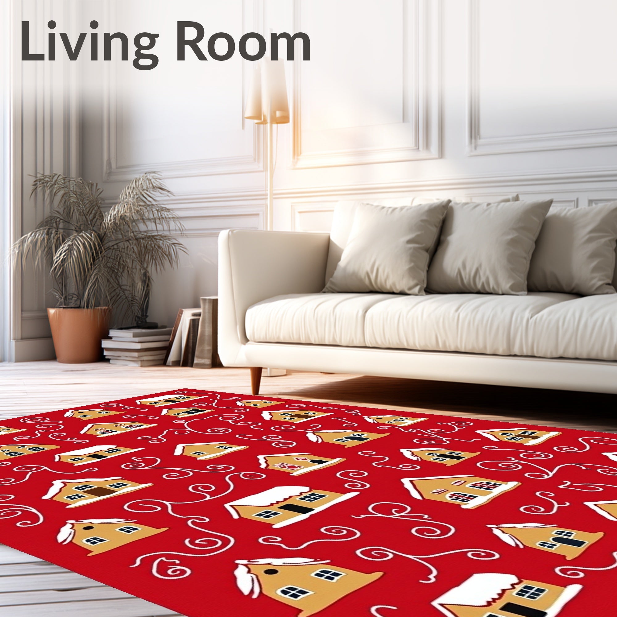 Festive Red Gingerbread House Collection Rug
