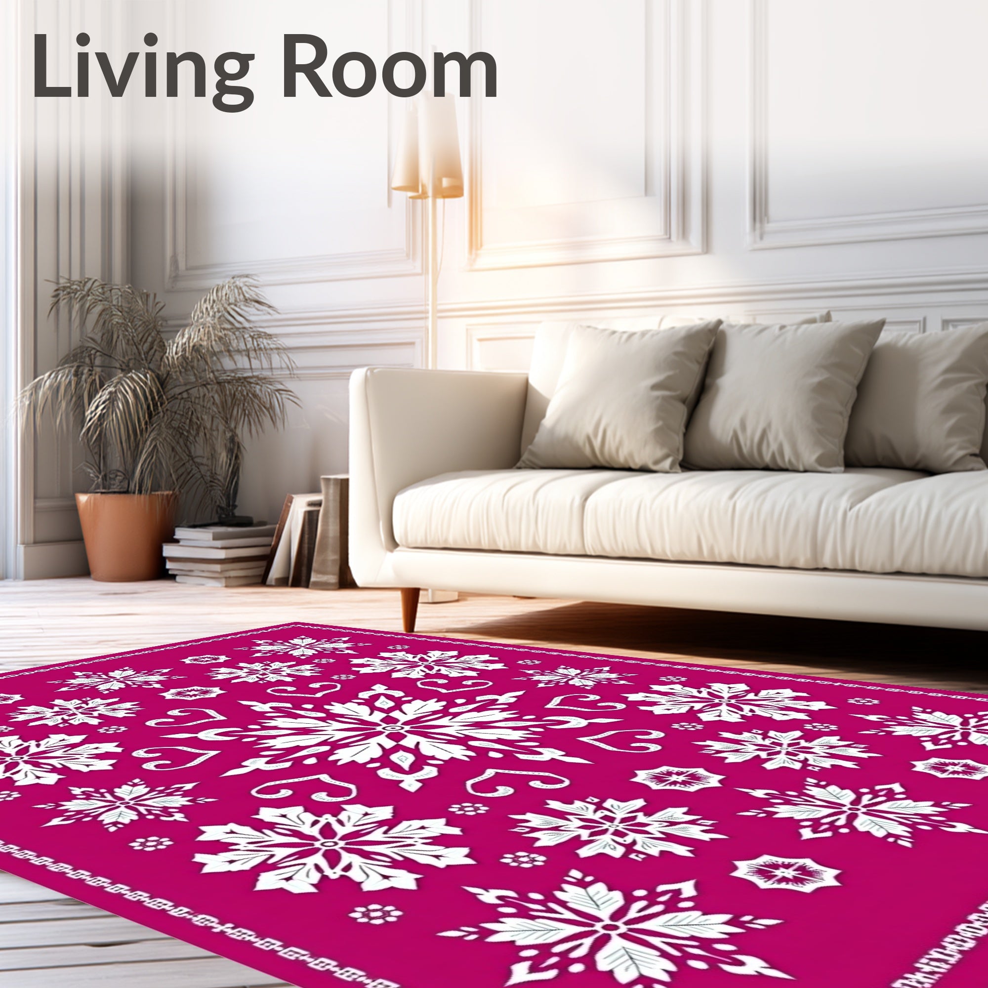 Whimsical White Snowflake Framed Rug