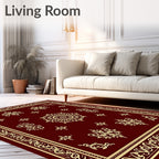 Rich Crimson Golden Floral Medallion Rug