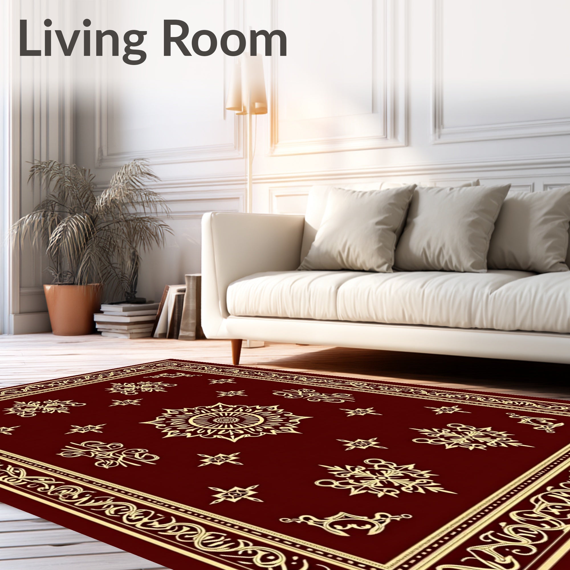 Rich Crimson Golden Floral Medallion Rug