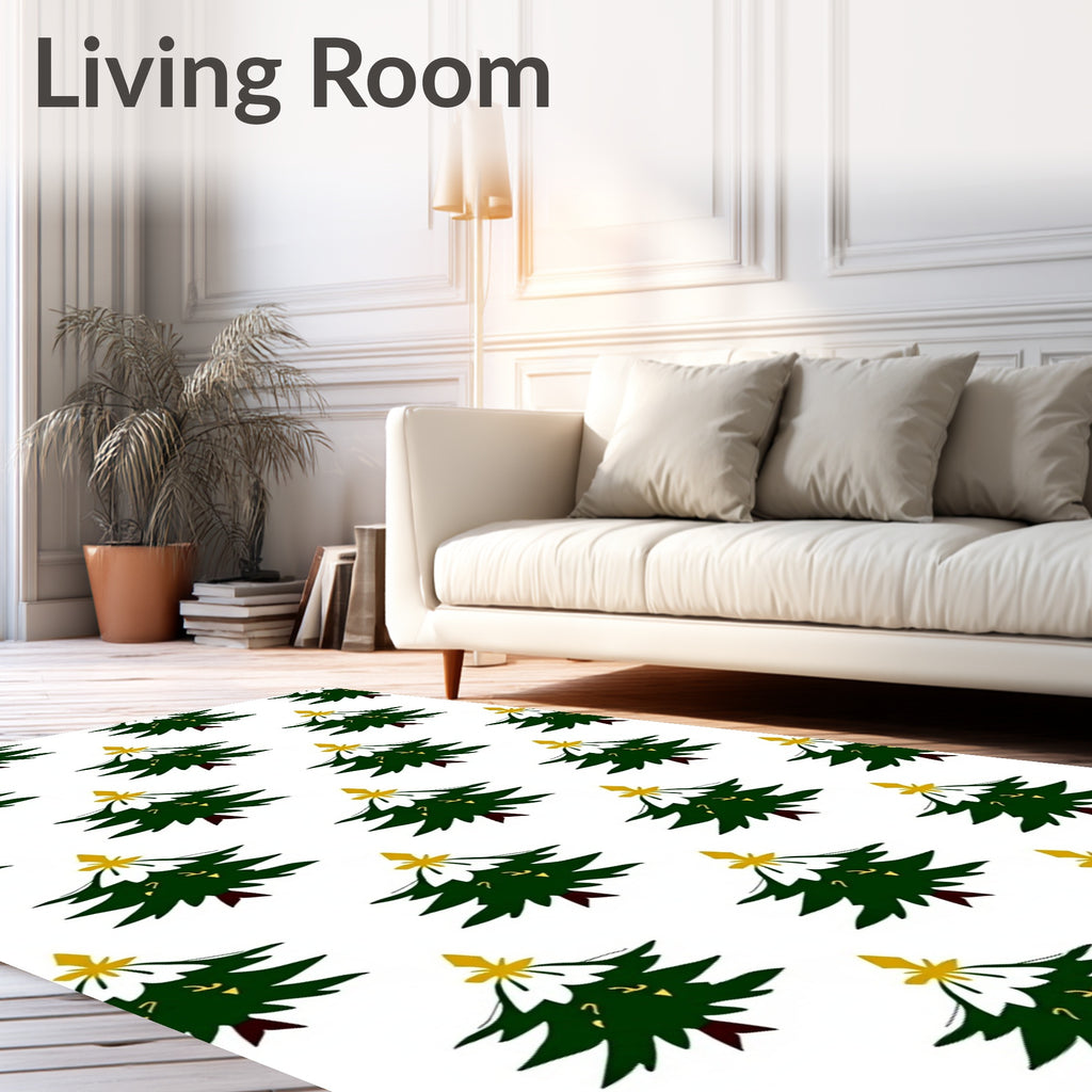 Christmas Tree Snowflakes Gold Star Rug