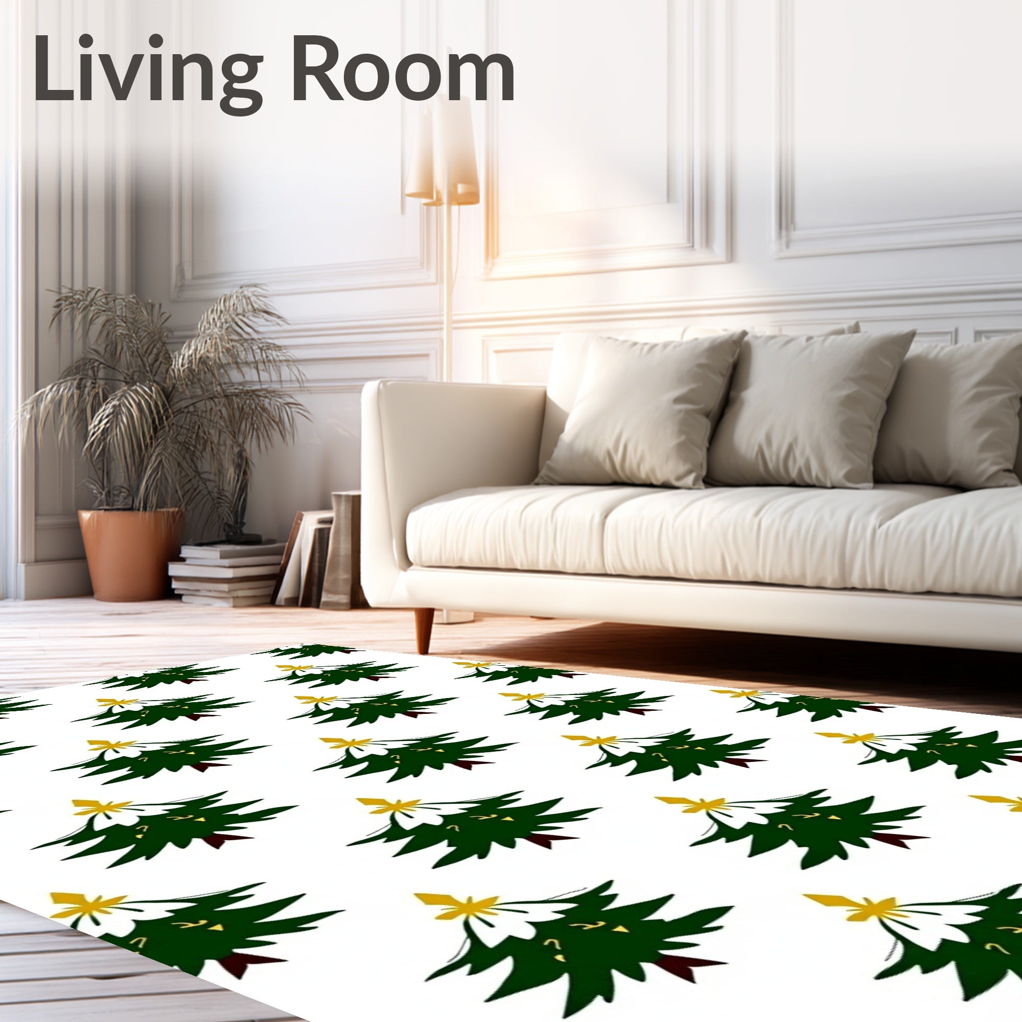Christmas Tree Snowflakes Gold Star Rug
