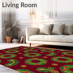 Red Green Wreath Garland Snowflake Rug