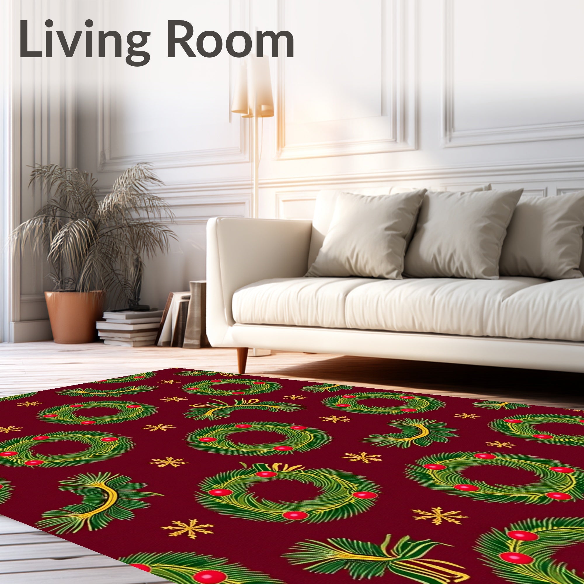 Red Green Wreath Garland Snowflake Rug