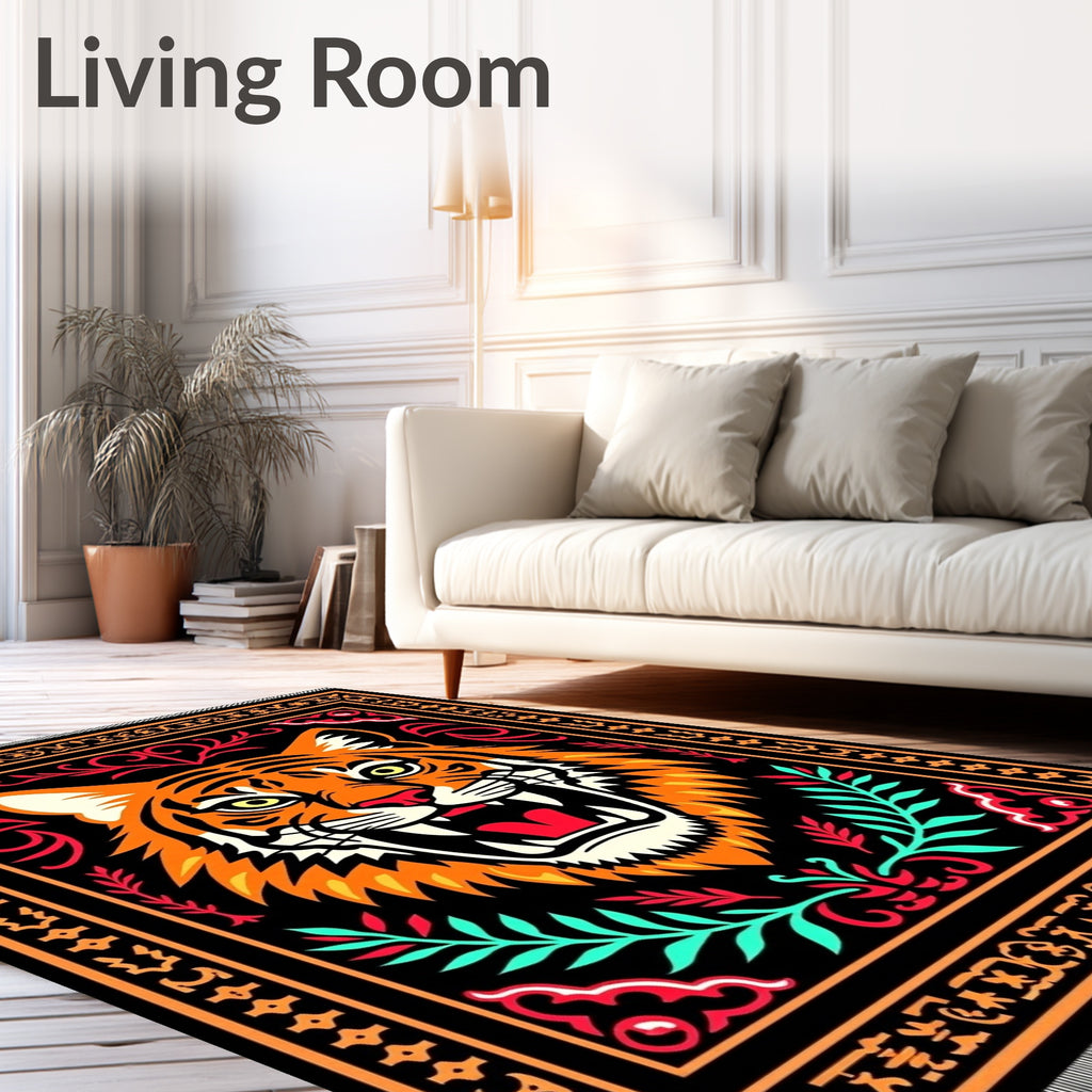 Bold Tiger Head Orange Black Rug