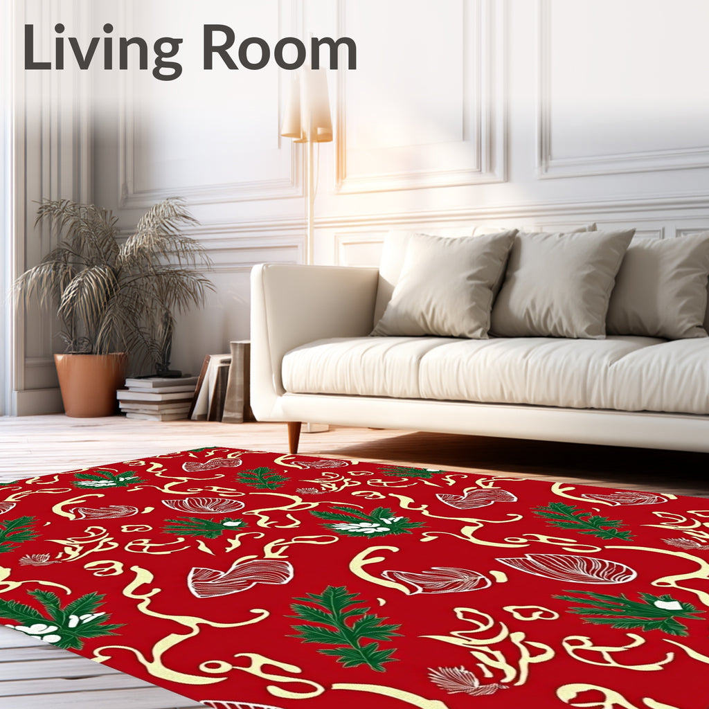 Crimson Evergreen Foliage Swirl Rug
