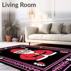Festive Santa Claus Pink Floral Border Rug