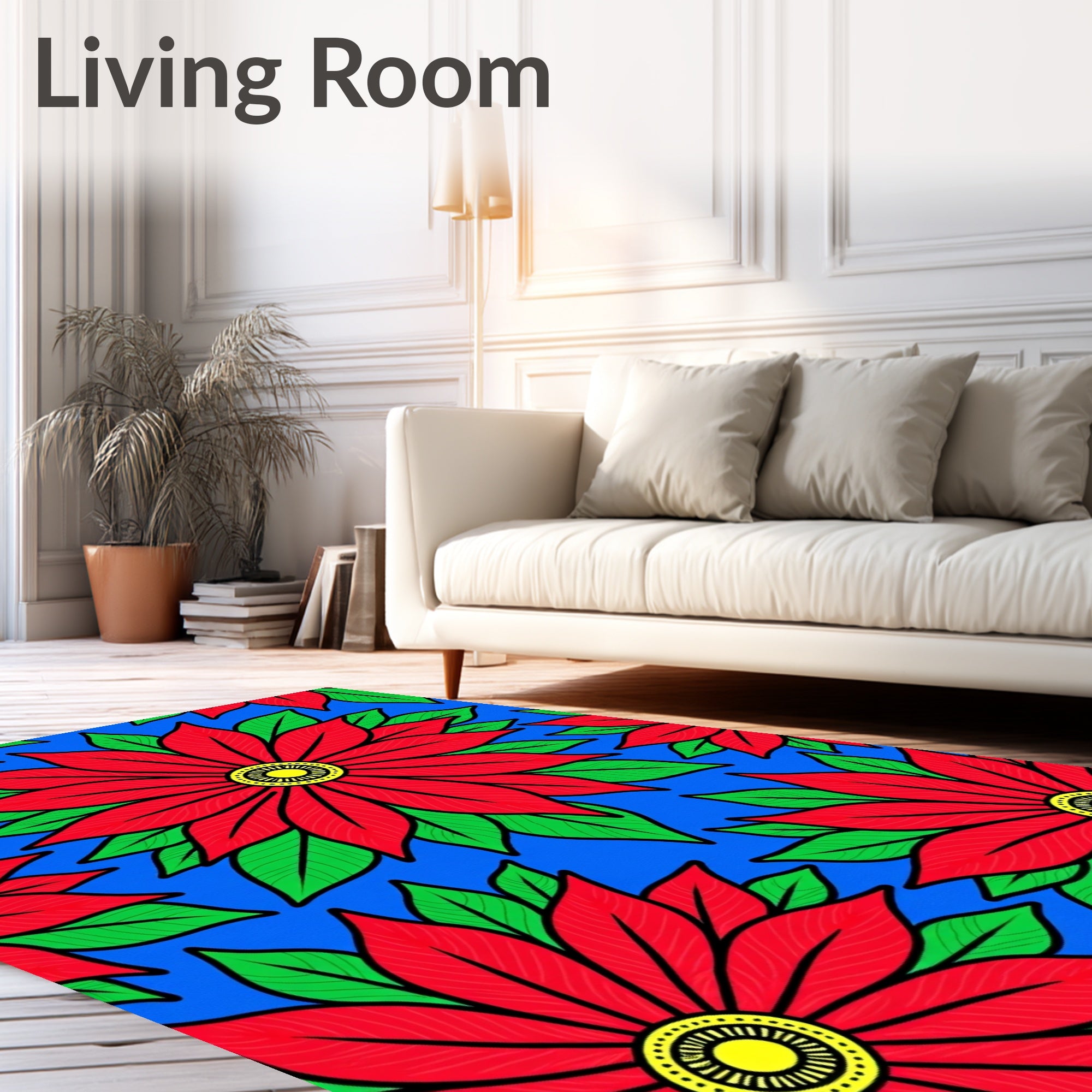 Bright Red Floral Poinsettia Bloom Rug