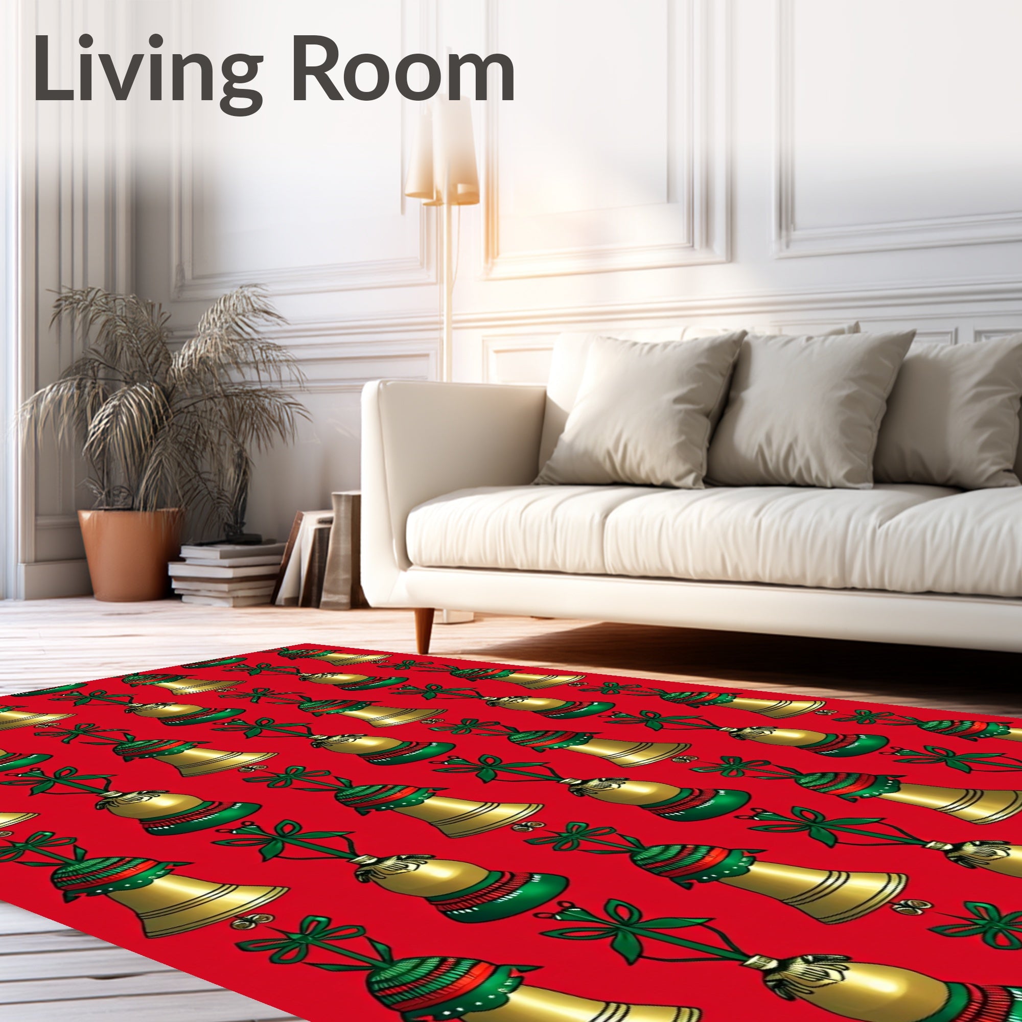 Golden Bells with Green Ribbons Rug