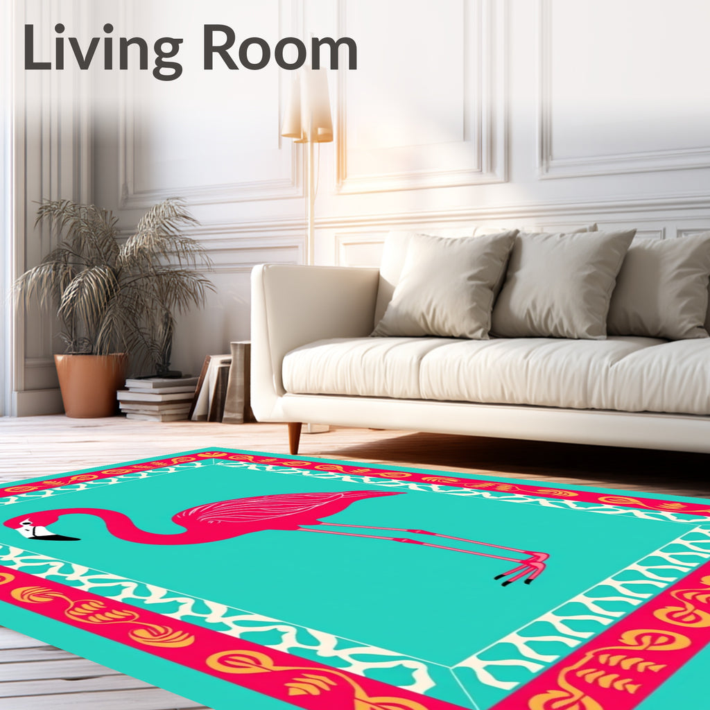 Vibrant Pink Flamingo Tropical Border Rug
