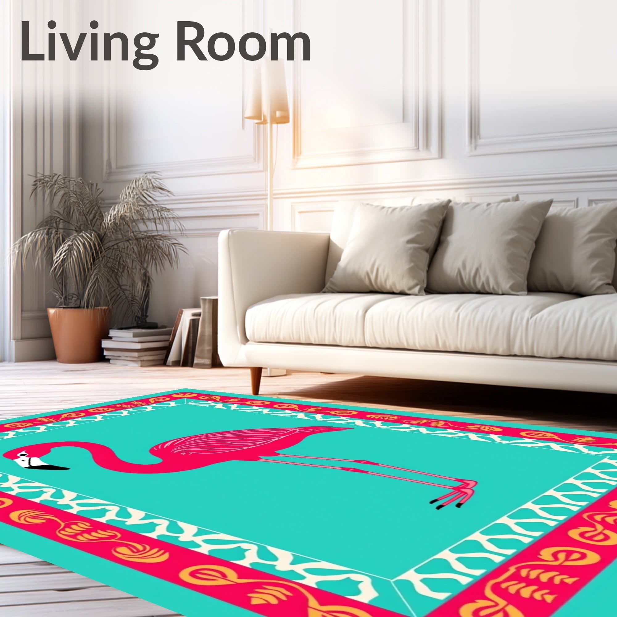 Vibrant Pink Flamingo Tropical Border Rug