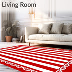 Red White Vertical Lace Stripe Rug
