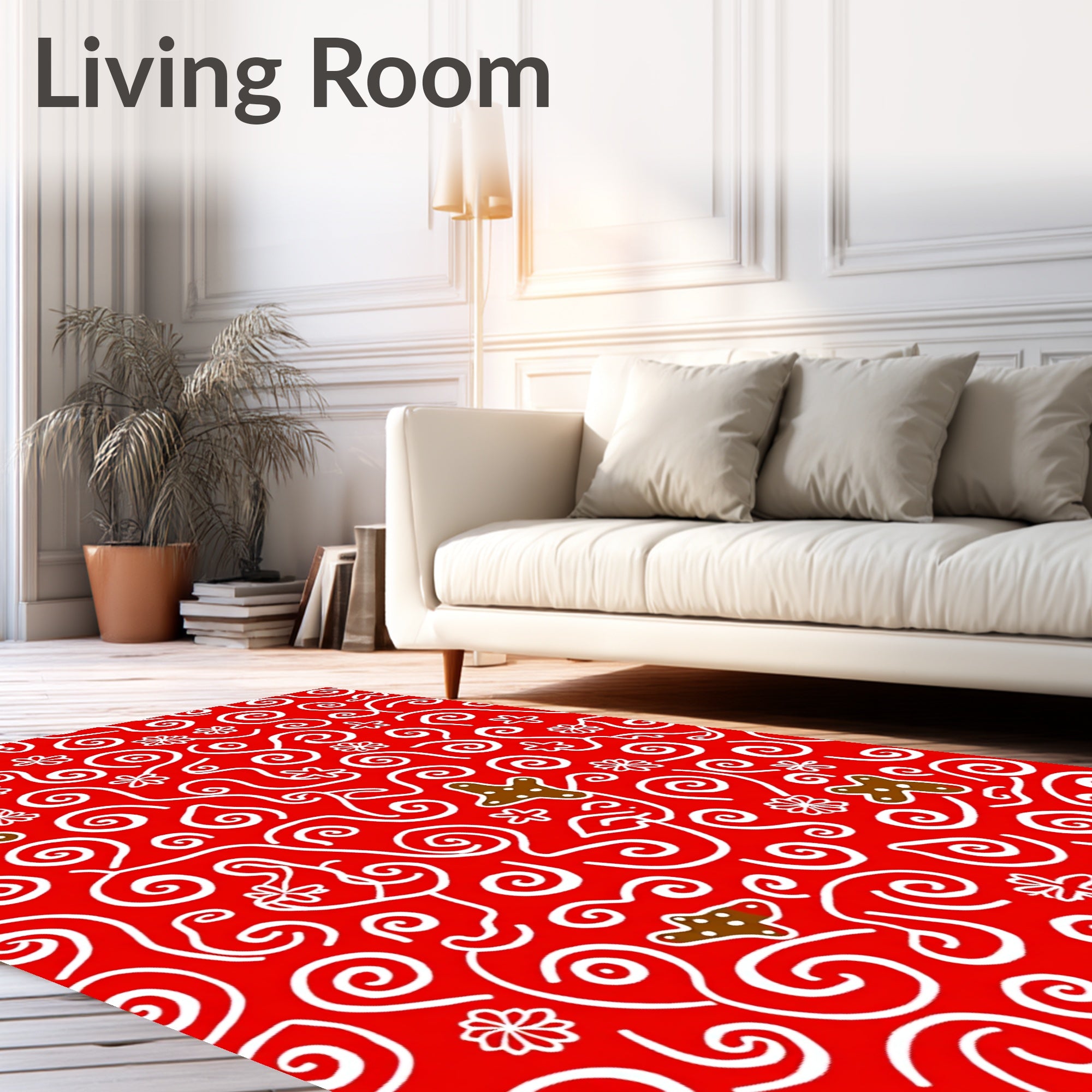Festive Red Swirl Gingerbread Cookies Rug