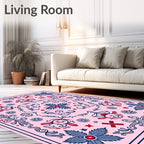 Pink Navy Red Floral Medallion Rug