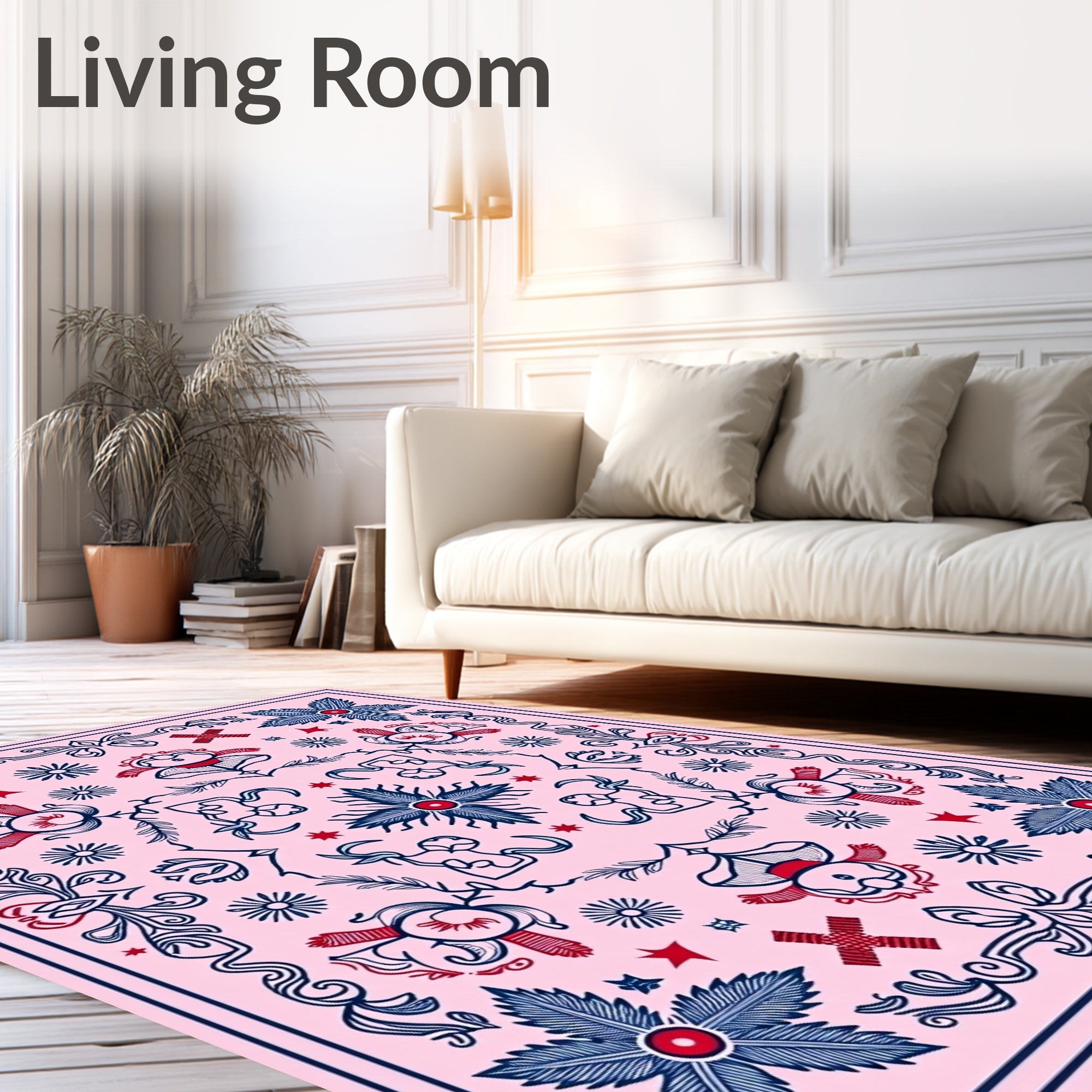 Pink Navy Red Floral Medallion Rug