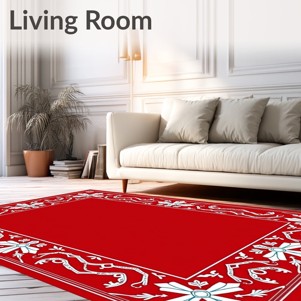 Crimson White Floral Border Rug