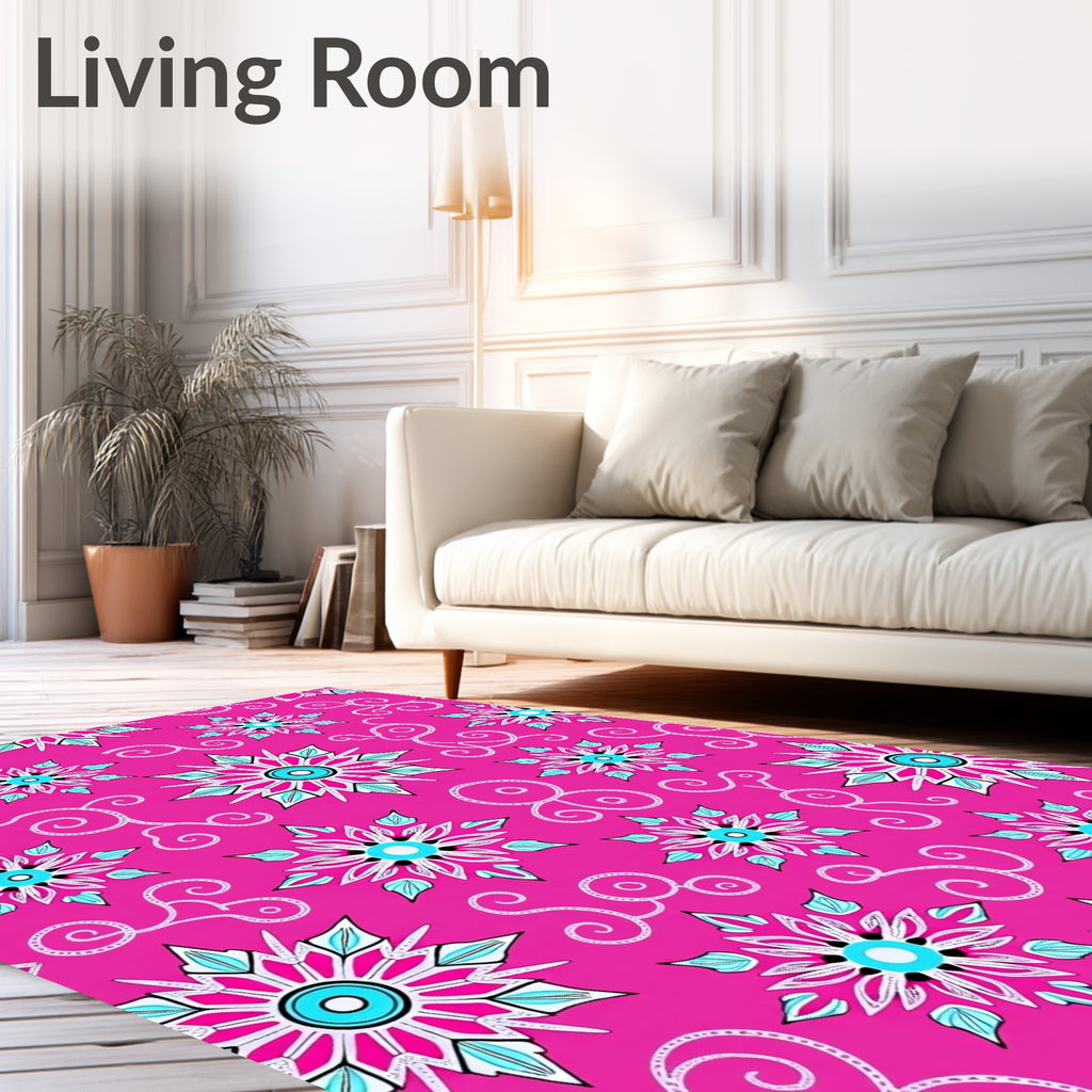 Vibrant Fuchsia Starburst Swirl Motif Rug