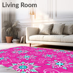 Vibrant Fuchsia Starburst Swirl Motif Rug