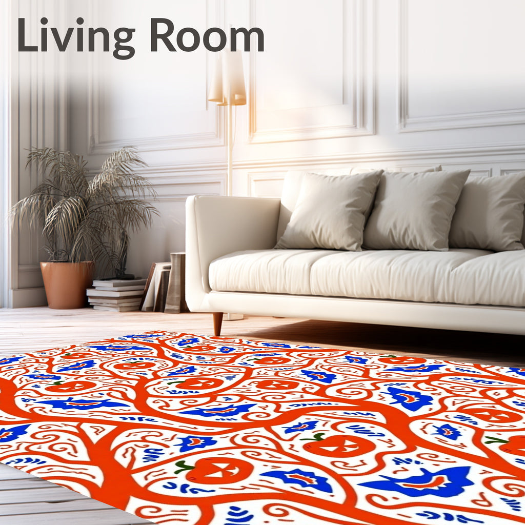 Spooky Orange Bat Pumpkin Vine Rug