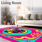 Vibrant Yellow Pug Portrait Frame Rug
