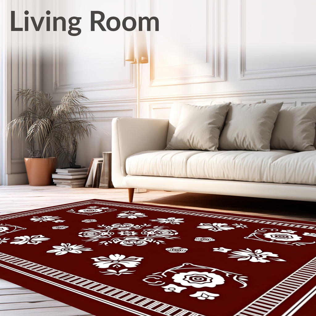Crimson White Floral Medallion Harmony Rug