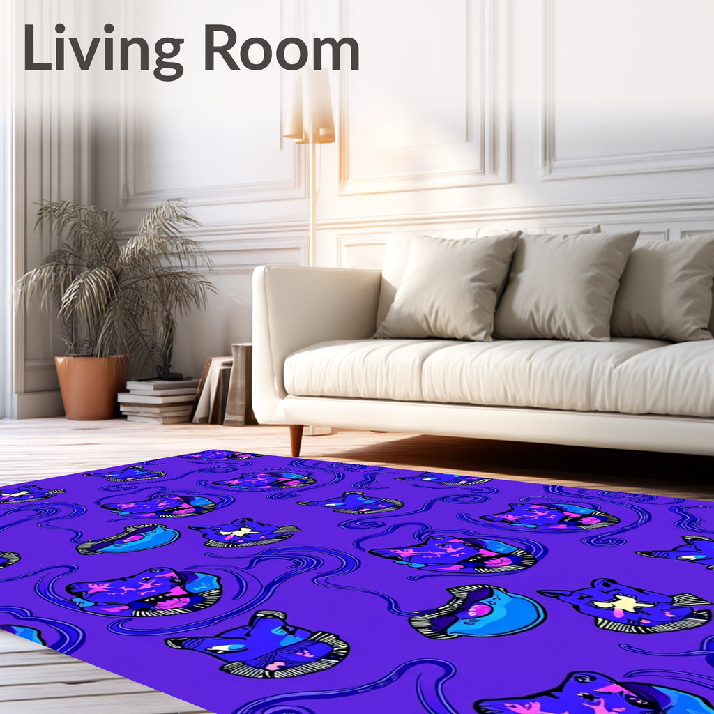 Vivid Blue Cosmic Cat Swirl Rug