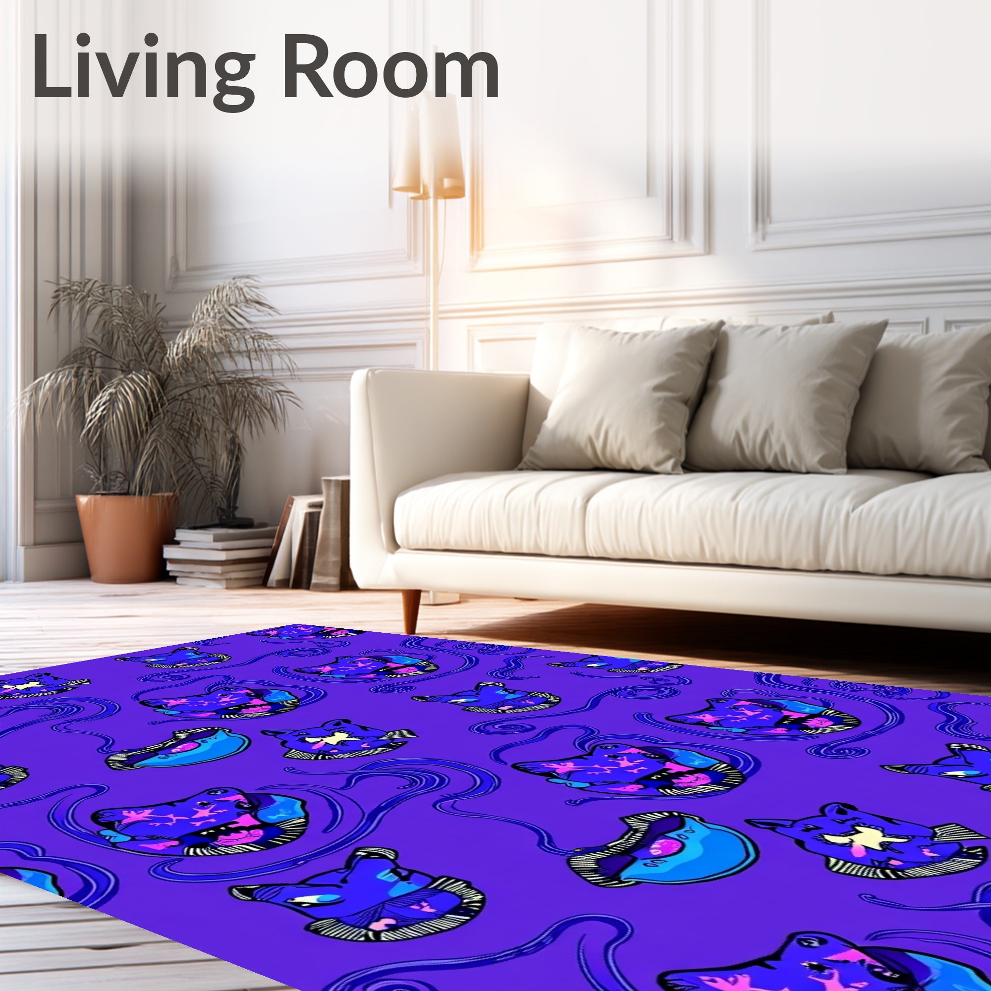 Vivid Blue Cosmic Cat Swirl Rug
