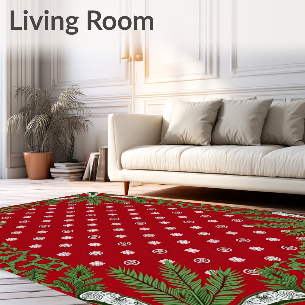 Rustic Red Leafy Garland Floral Rug