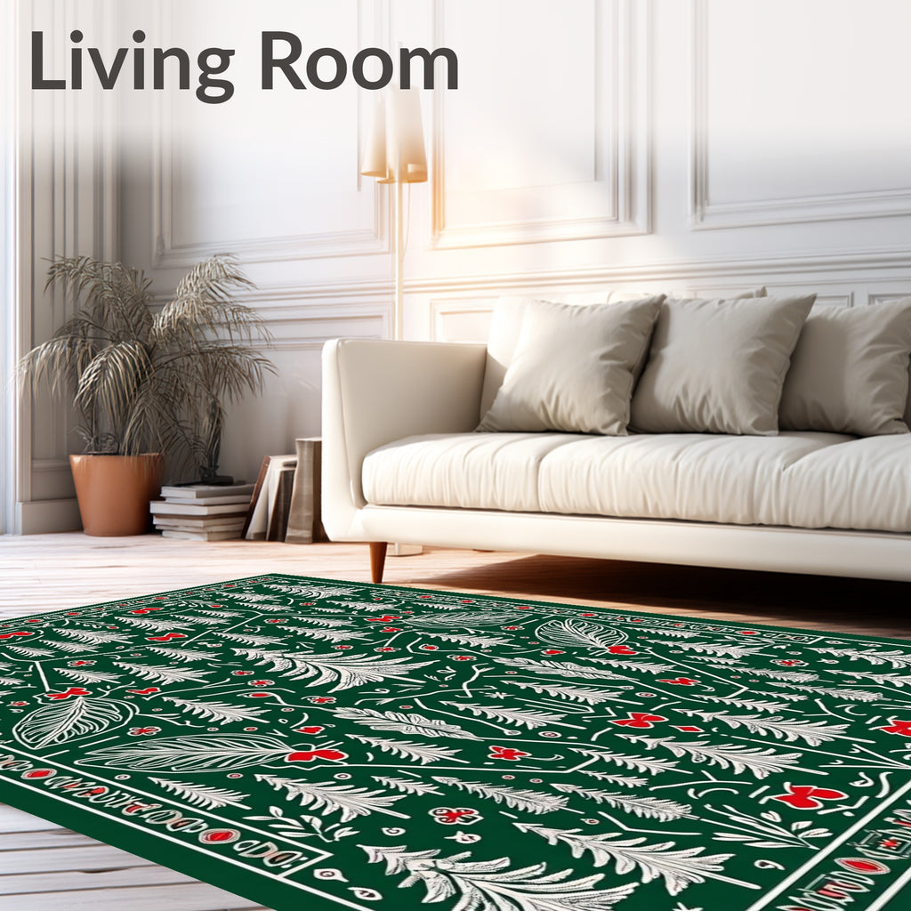 Forest Green White Pine Christmas Bows Rug