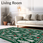 Forest Green White Pine Christmas Bows Rug